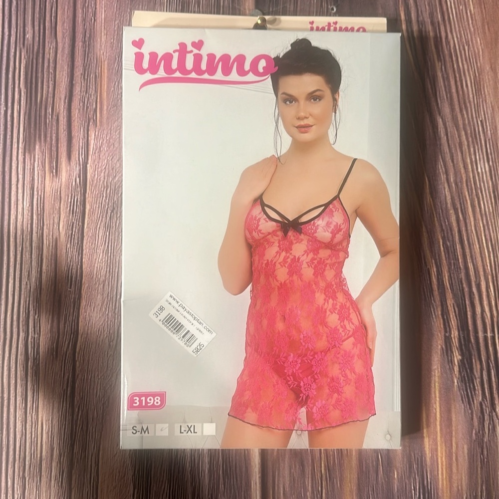 Intimo pink black floral Sexy Babydoll 2 pieces,nightgown and string sz S / M